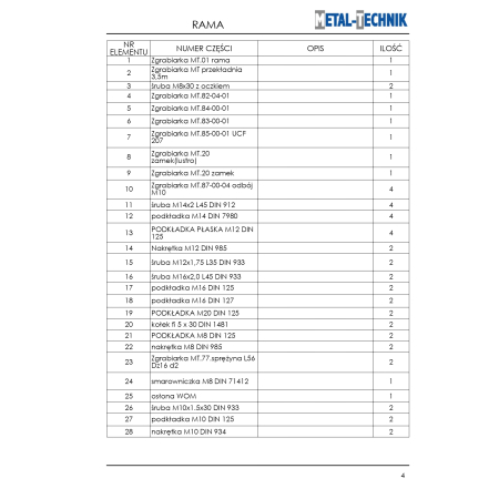 Części zamienne - Metal-Technik Zgrabiarka karuzelowa